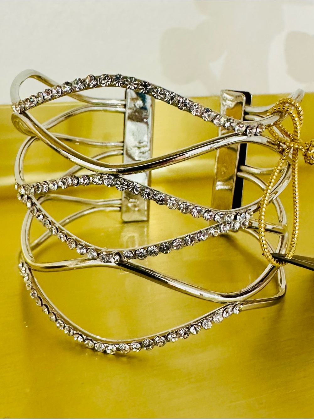 bebe Silver  Crystal-Accented Open Cuff